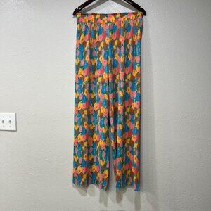 Zara Flare Pants Wideleg Hi-Rise Pink Floral Flowy Tall Inseam Size Medium